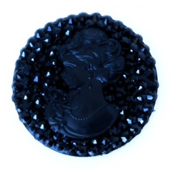 Cammeo Strass Sintetico Donna And Black Tondo 25mm