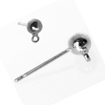 Orecchini Perno Con Pallina Argentato Rodiato 4mm
