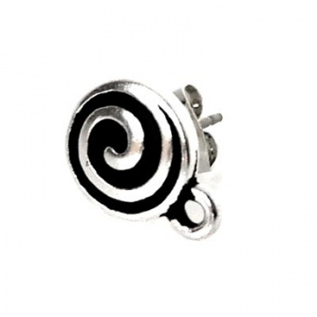Orecchino Perno con Spirale Argentato Anticato 10mm