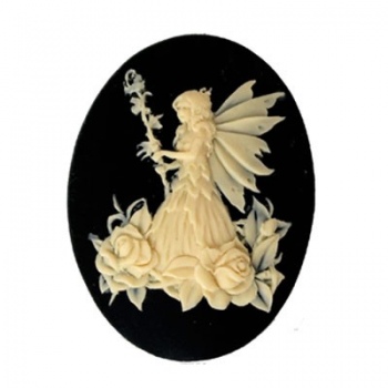 Cammeo Resina Fata Con Rose Ivory And Black 40x30mm