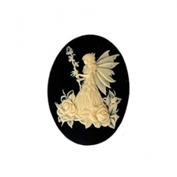 Cammeo Resina Fata Con Rose Ivory And Black 25x18mm