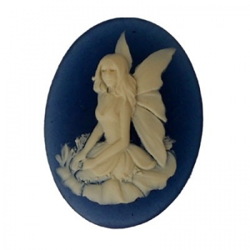 Cammeo Resina Fata Seduta Ivory And Dark Blue 40x30mm