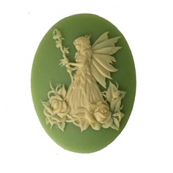 Cammeo Resina Fata Con Rose Ivory And Mint 40x30mm