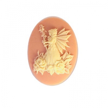 Cammeo Resina Fata Con Rose Ivory And Light Rose 25x18mm