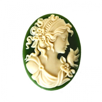 Cammeo Resina Donna Con Fiore Ivory And Green 25x18mm