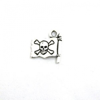 Charm Bandiera Con Teschio Argentato Anticato 16mm