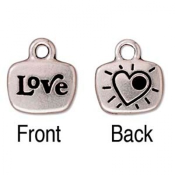 Charm Goccia Amore Con Disegno Cuore Argentato Anticato 12mm